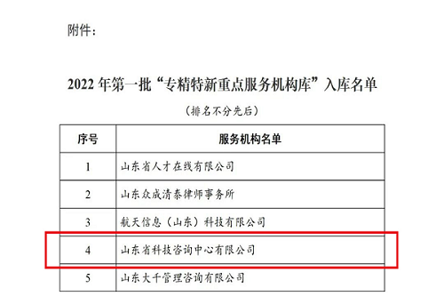 公司入選第一批專(zhuān)精特新重點(diǎn)服務(wù)機構
